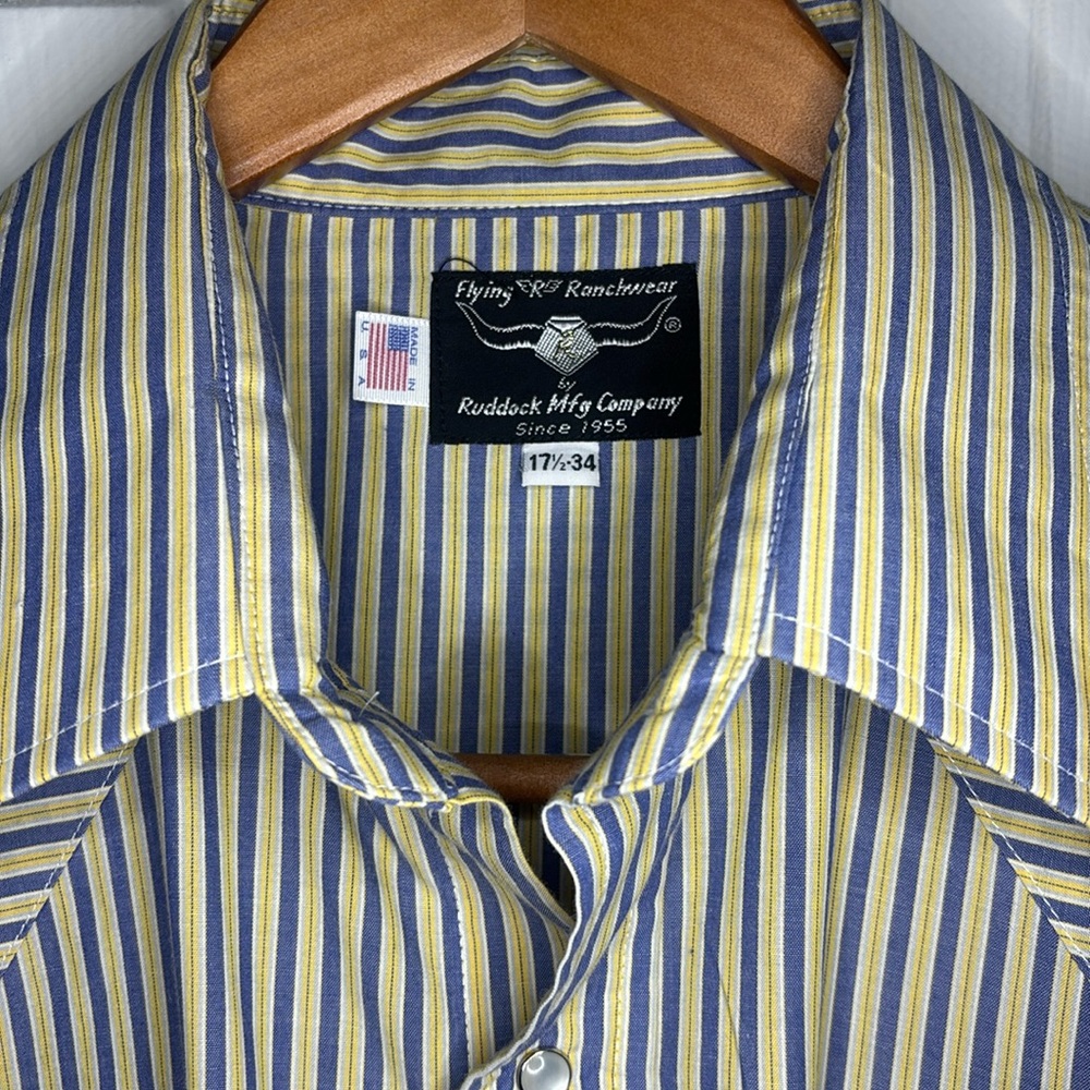 Vintage Flying R Ranchwear Western Pearl Snap Shirt Mens 17.5 34 Stripe plaid